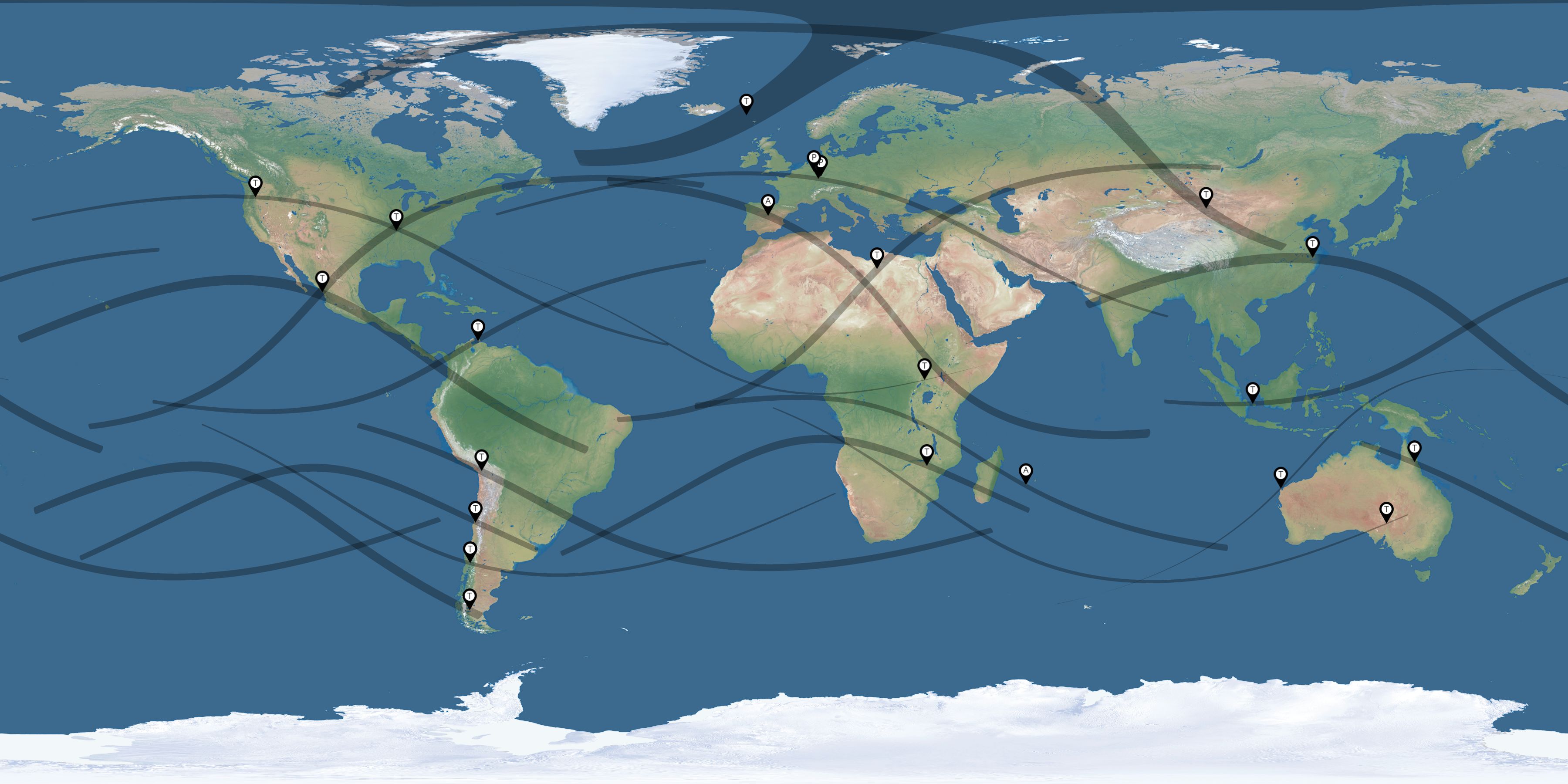 Map of the solar eclipses reported by Silvia Otto
