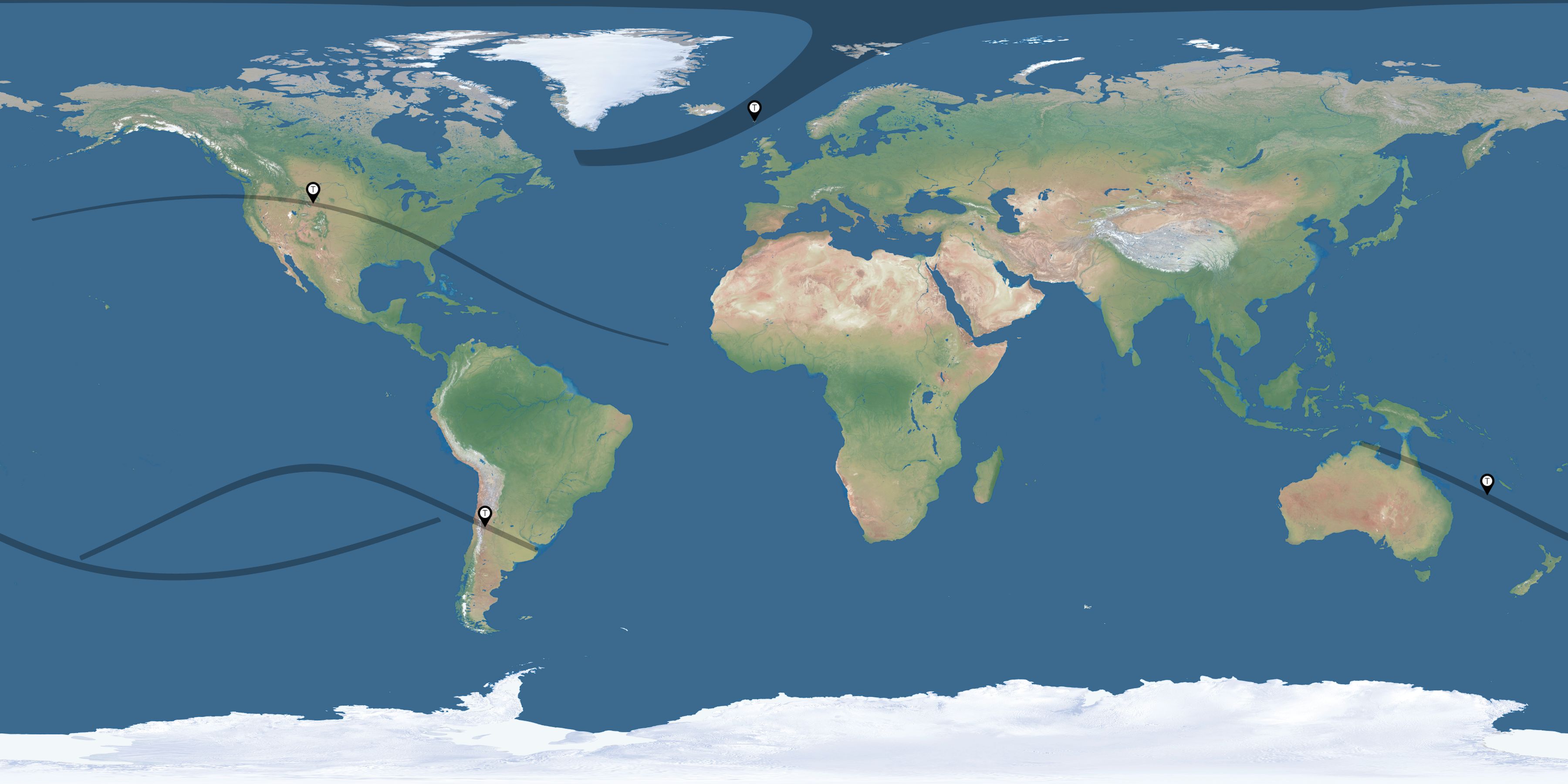 Map of the solar eclipses reported by Sandro Rosa