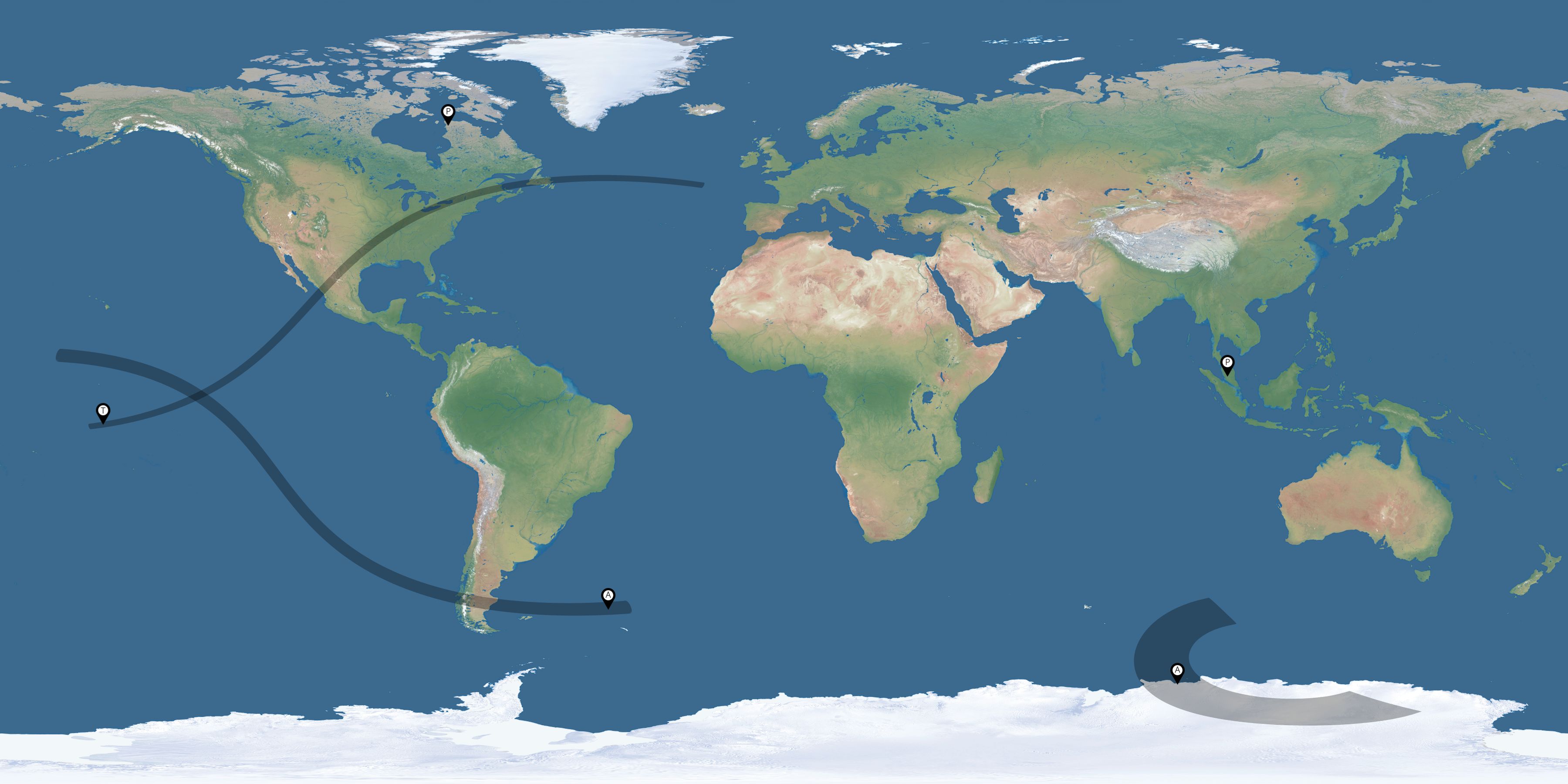 Map of the solar eclipses reported by Irsyad Mazri