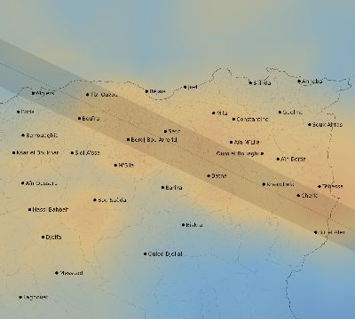 Map of the average cloud coverage across Algeria for the solar eclipse of 05/28/1900