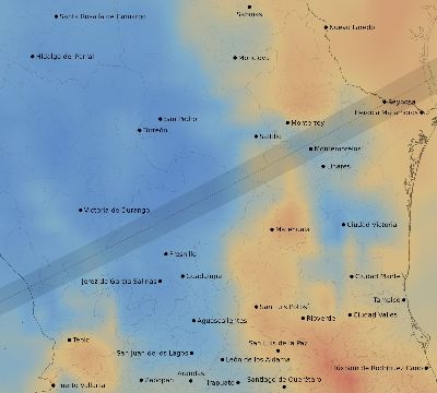 Map of the average cloud coverage across Mexico for the solar eclipse of 05/28/1900