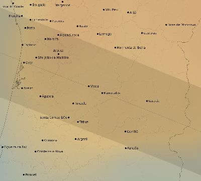 Map of the average cloud coverage across Portugal for the solar eclipse of 05/28/1900