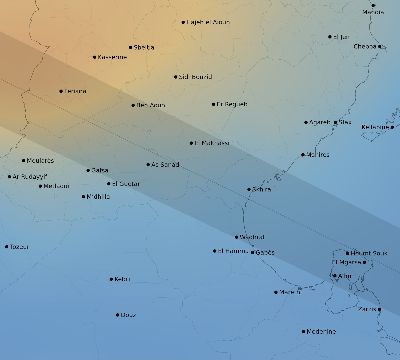 Map of the average cloud coverage across Tunisia for the solar eclipse of 05/28/1900
