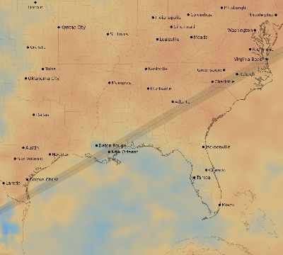 Map of the average cloud coverage across United States for the solar eclipse of 05/28/1900