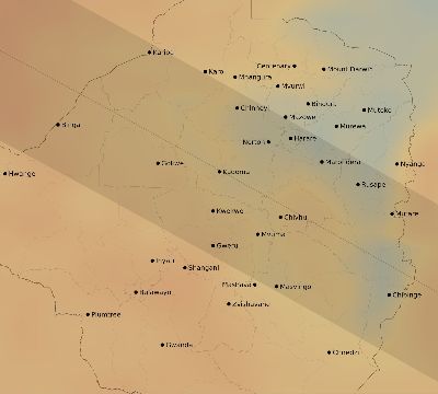 Map of the average cloud coverage across Zimbabwe for the solar eclipse of 11/22/1900