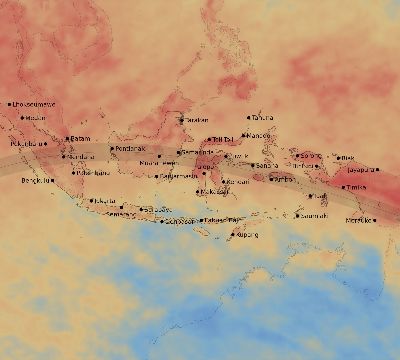 Map of the average cloud coverage across Indonesia for the solar eclipse of 05/18/1901