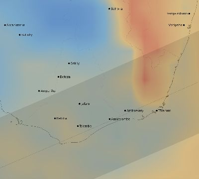 Map of the average cloud coverage across Madagascar for the solar eclipse of 05/18/1901