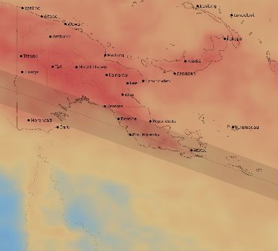 Map of the average cloud coverage across Papua New Guinea for the solar eclipse of 05/18/1901