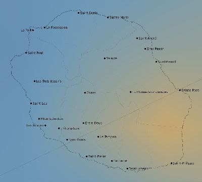 Map of the average cloud coverage across Réunion for the solar eclipse of 05/18/1901