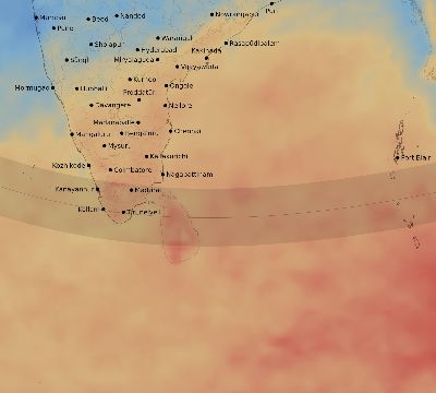 Map of the average cloud coverage across India for the solar eclipse of 11/11/1901