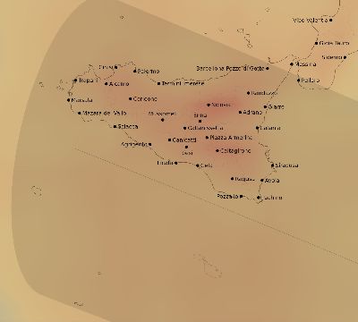Map of the average cloud coverage across Italy for the solar eclipse of 11/11/1901
