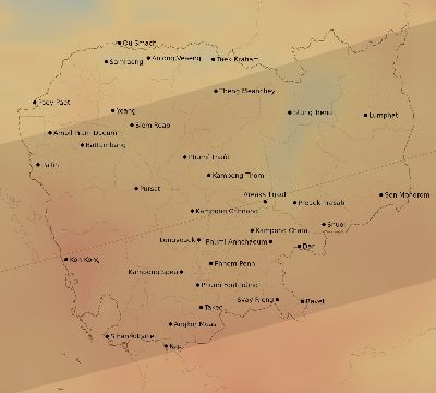 Map of the average cloud coverage across Cambodia for the solar eclipse of 11/11/1901