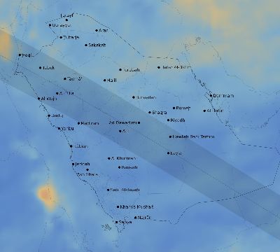 Map of the average cloud coverage across Saudi Arabia for the solar eclipse of 11/11/1901