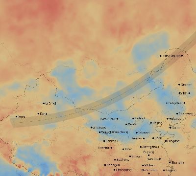 Map of the average cloud coverage across China for the solar eclipse of 03/29/1903