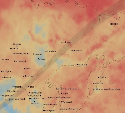 Map of the average cloud coverage across Russia for the solar eclipse of 03/29/1903