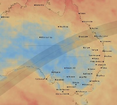 Map of the average cloud coverage across Australia for the solar eclipse of 03/06/1905