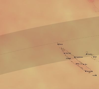 Map of the average cloud coverage across New Caledonia for the solar eclipse of 03/06/1905