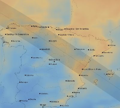 Map of the average cloud coverage across Spain for the solar eclipse of 08/30/1905