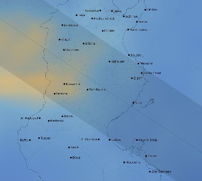 Map of the average cloud coverage across Tunisia for the solar eclipse of 08/30/1905