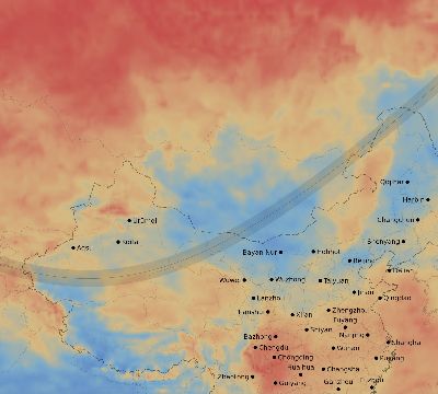 Map of the average cloud coverage across China for the solar eclipse of 01/14/1907