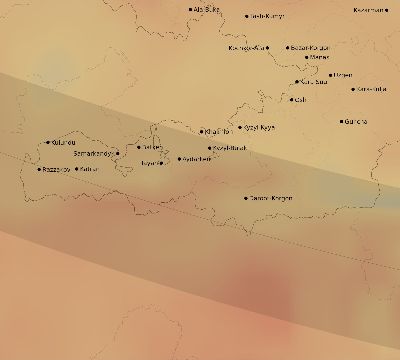 Map of the average cloud coverage across Kyrgyzstan for the solar eclipse of 01/14/1907