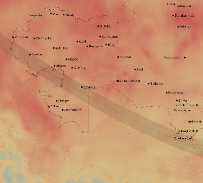 Map of the average cloud coverage across Kazakhstan for the solar eclipse of 01/14/1907
