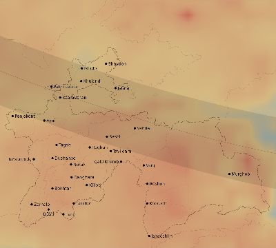 Map of the average cloud coverage across Tajikistan for the solar eclipse of 01/14/1907