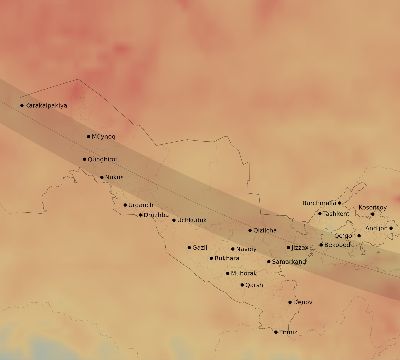 Map of the average cloud coverage across Uzbekistan for the solar eclipse of 01/14/1907