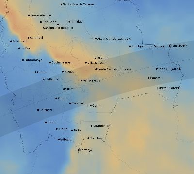 Map of the average cloud coverage across Bolivia for the solar eclipse of 07/10/1907
