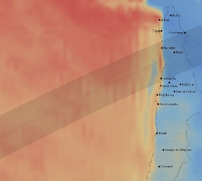 Map of the average cloud coverage across Chile for the solar eclipse of 07/10/1907