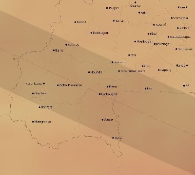 Map of the average cloud coverage across Burkina Faso for the solar eclipse of 06/28/1908