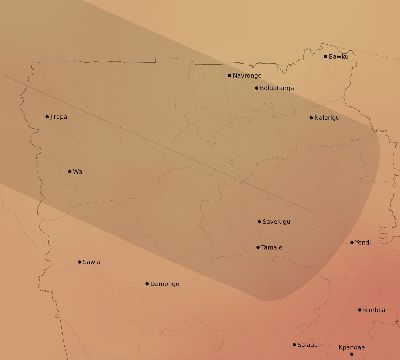Map of the average cloud coverage across Ghana for the solar eclipse of 06/28/1908