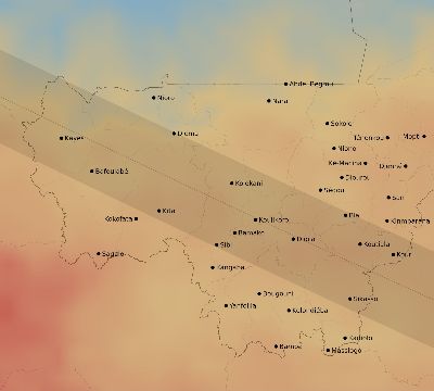 Map of the average cloud coverage across Mali for the solar eclipse of 06/28/1908