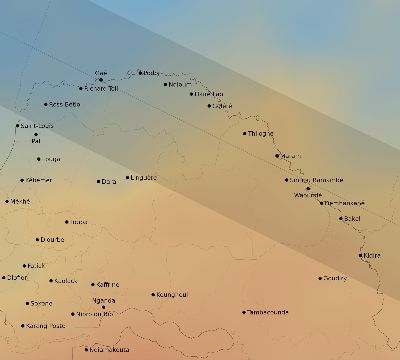 Map of the average cloud coverage across Senegal for the solar eclipse of 06/28/1908