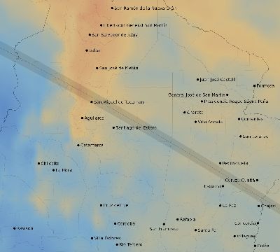 Map of the average cloud coverage across Argentina for the solar eclipse of 12/23/1908