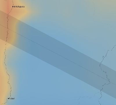 Map of the average cloud coverage across Chile for the solar eclipse of 12/23/1908