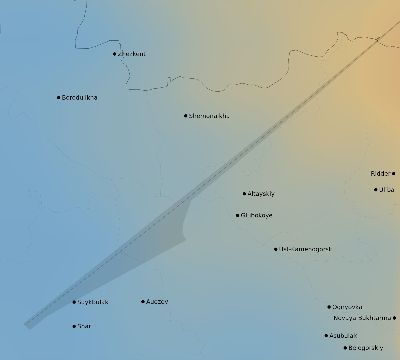 Map of the average cloud coverage across Kazakhstan for the solar eclipse of 06/17/1909