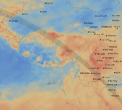 Map of the average cloud coverage across China for the solar eclipse of 10/22/1911