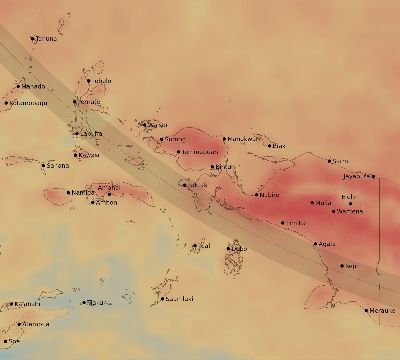 Map of the average cloud coverage across Indonesia for the solar eclipse of 10/22/1911