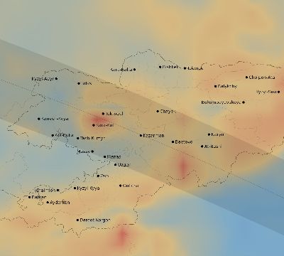 Map of the average cloud coverage across Kyrgyzstan for the solar eclipse of 10/22/1911