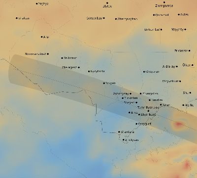 Map of the average cloud coverage across Kazakhstan for the solar eclipse of 10/22/1911