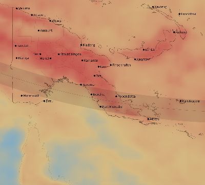 Map of the average cloud coverage across Papua New Guinea for the solar eclipse of 10/22/1911