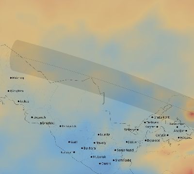 Map of the average cloud coverage across Uzbekistan for the solar eclipse of 10/22/1911