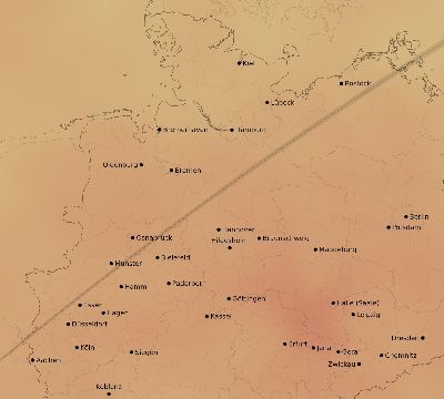 Map of the average cloud coverage across Germany for the solar eclipse of 04/17/1912