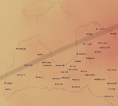 Map of the average cloud coverage across Latvia for the solar eclipse of 04/17/1912