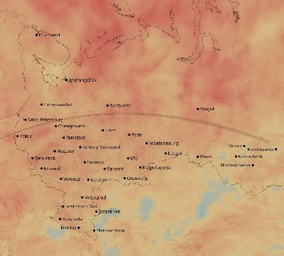 Map of the average cloud coverage across Russia for the solar eclipse of 04/17/1912