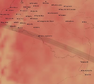 Map of the average cloud coverage across Colombia for the solar eclipse of 10/10/1912