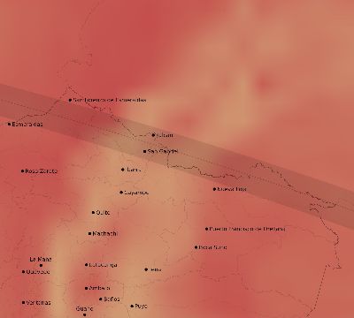 Map of the average cloud coverage across Ecuador for the solar eclipse of 10/10/1912