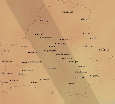 Map of the average cloud coverage across Belarus for the solar eclipse of 08/21/1914