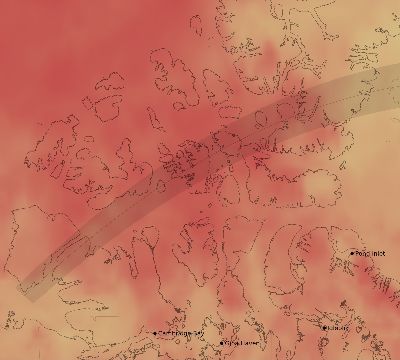 Map of the average cloud coverage across Canada for the solar eclipse of 08/21/1914